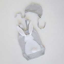 LITTLE BUNNY set gray baby bodysuit  and bonnet